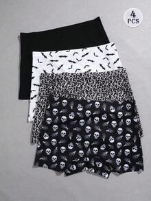 ROMWE Goth 4 条装哥特式印花高腰舒适女式运动三角裤 - 彩色 - 查看 1