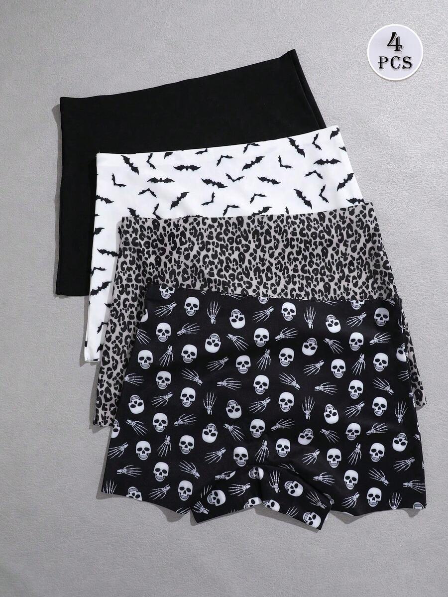 ROMWE Goth 4 条装哥特式印花高腰舒适女式运动三角裤 - 彩色 - 查看 1