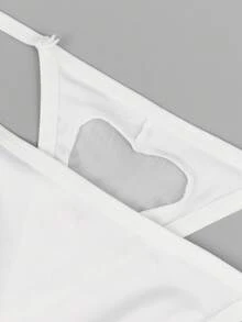 1pc Men's Sexy Underwear With Cute White Hollow Heart Mesh Design - White - View 3
