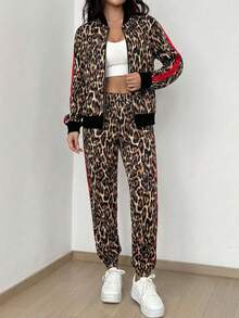 EURMUSE Bộ đồ hai mảnh họa tiết da báo có đường kẻ đỏ - Nhiều màu - Xem 5