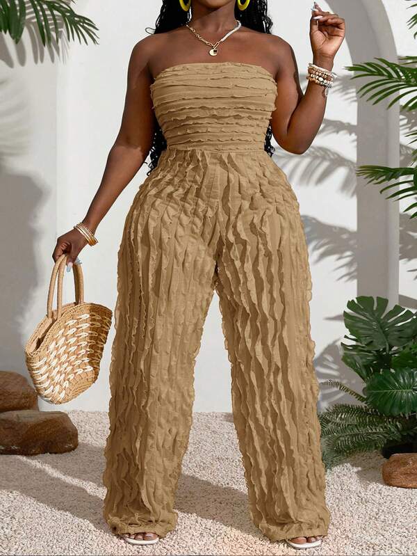 Slaydiva Summer New Arrival, Music Festival & Wedding Season, Easter, Western Style, Nomadic Style, St. Patrick's Day, Birthday Party, Graduation Season, Student Wear, Daily Casual, All-Match Versatile, Leisure, Cruise Travel, Beach, Sunbathing, Viral Sensation, Textured, Strapless, Yellow, Plus Size Women Jumpsuit Yoga Jumpsuit Y2k Jumpsuit Zoo Outfits Women