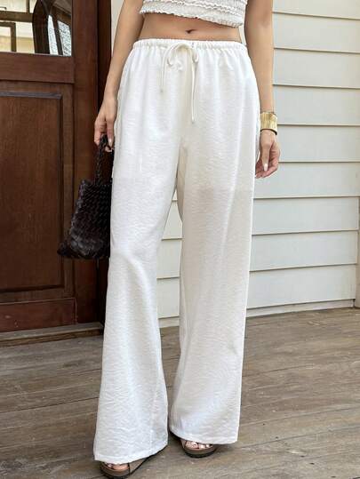 DAZY 撞色蕾丝弹力腰阔腿裤，女士休闲度假装，春夏款