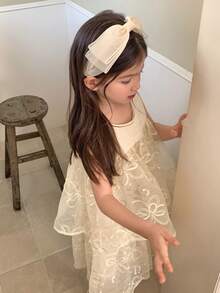 DAZY Young Girl Round Neck Sleeveless Patchwork Dress - Apricot - View 4