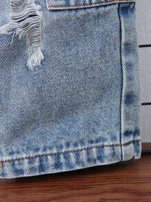 SHEIN Infant/Toddler Boys' Cotton Elastic Waist Cargo Pocket Casual Pants - Light Wash - View 4