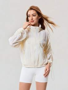 OutZeal Women Sun-Proof Jacket Camping Hiking Back Mesh Design Stand Collar Zip Up Outdoor Tops - Yellow - View 11