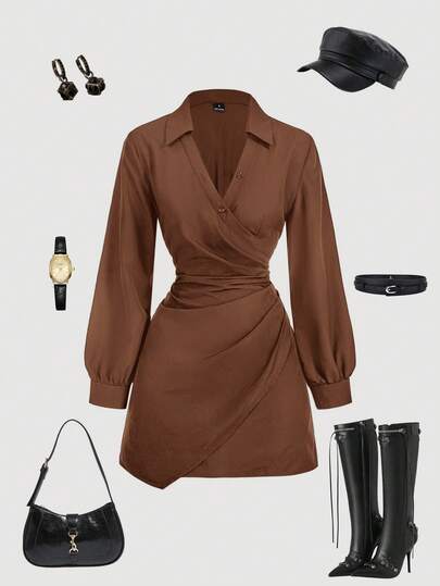 SHEIN MOD Black Long Sleeve Women Dress,Business Women Clothes