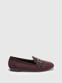 CUCCOO BIZCHIC Sheepskin Leather Vintage Style Comfortable Slip-On Shoes With Buckle Design, Versatile & Flattering For Commuting Spring Shoes - Coffee Brown - View 2