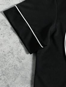 PAVTROS 男士落肩短袖宽松休闲时尚圆领T恤，夏季 - 黑色 - 查看 4