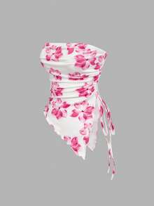 SHEIN MOD 4件套紧身露脐上衣，侧系腰荷叶边，印花抹胸 - 彩色 - 查看 9