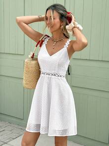 Serisse 女士休闲度假约会外出短款连衣裙，带贴花 - 杏色 - 查看 7