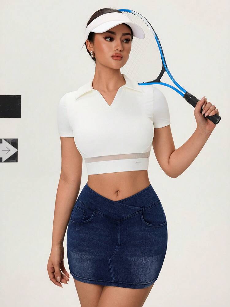 Flexra Women's Elastic Waist Fitted Denim Mini Skirt - Medium Wash - View 6