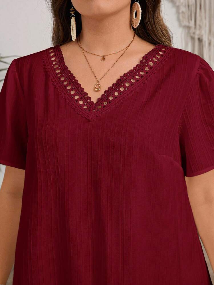 Plus Size Women Summer Casual Solid V-Neck Dress