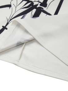 GlowEve CURVE Plus Size Bamboo Print Polo Collar Contrast Color Elegant Women's Spring/Summer Dress - White - View 8