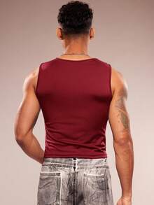 FeverCity Áo tank top nam không tay cổ tròn khoét lỗ, chất liệu dệt kim, kiểu dáng thường ngày, thích hợp cho mùa xuân/hè. - Màu Đỏ Sâu - Xem 2