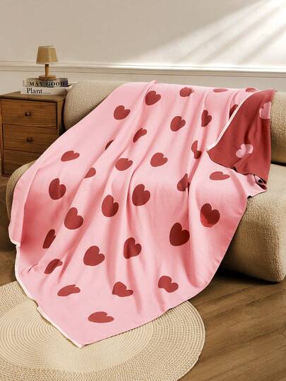 1PC Imitation Cashmere Morandi Pink Simple Love Sofa Jacquard Bed Blanket, Outdoor Outing Warm, Shawl Outdoor Picnic Blanket, Pet Blanket, Office Camping Shawl Air Conditioner Quilt, Simple Gift Outdoor Carpet Suitable For Daily Use