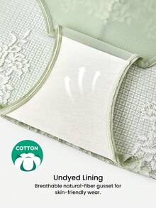 LUVLETTE Ropa interior tipo braga de cintura media, cómoda, transpirable y suave con encaje floral - Verde - Ver 4