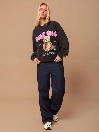 SHEIN EZwear بلوزة رياضية فضفاضة مغسولة للنساء