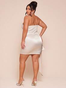 SHEIN BAE 大码女士性感蕾丝拼接缎面连衣裙，春夏款 - 香檳色 - 查看 3