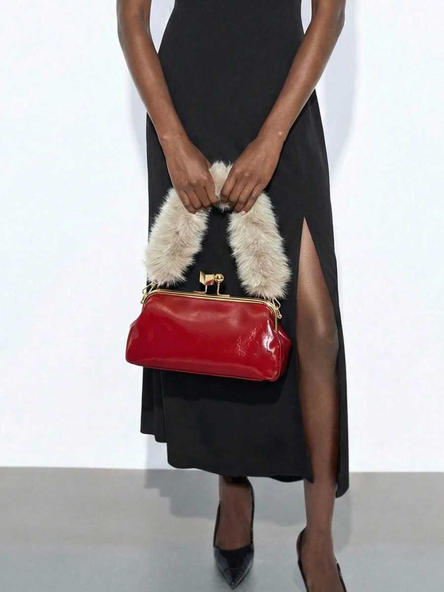 Maija Ladies, Women Clutchs, Shoulder Bag, PU, Red, Red Bag, Plush Shoulder Straps, Fashionable, Elegant , Simple, Personalized, Versatile, Classic, For Cocktail Party, Party, Prom, Club, Date, Birthday, Evening, Date Nigh, Banquet, Christmas, Christmas Gifts, New Year, Valentine's Day(The Shoulder Strap Is Detachable) - Red - View 1