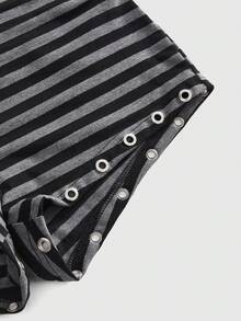 ROMWE Grunge Punk Sexy Metal Grommet Design Striped Super Low-Rise Mini Shorts - Multicolor - View 3