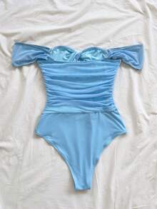 Soleia New Casual Vacation Western Beach Wedding Guest Attire Graduation Brunch Women's St. Patrick's Day Spring Break Easter Music Festival Elegant Bohemian Tropical Twist Front Strapless Blue Mesh Bodysuit - Baby Blue - View 2