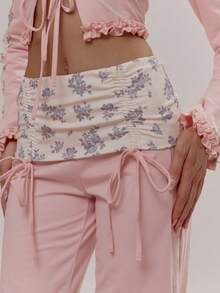 MUSERA Quần ống rộng in họa tiết hoa nhí, cạp gập, dây rút điều chỉnh, chỉ bao gồm phần dưới, kiểu dáng nữ tính, gợi cảm, thích hợp cho mùa xuân đông, đi chơi hàng ngày, lễ Phục sinh, trang phục mùa xuân, phong cách Sugar Swizzle, mùa hè, thường ngày. - Hồng - Xem 5