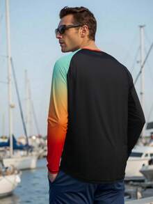 Manfinity Swimmode Men's Contrast Color Print Crew Neck Long Sleeve Surfing T-Shirt Men Summer Casual T-Shirt Color Block T Shirt Long Sleeve Swim Shirt Men Full Sleeve Tshirt Men Long Sleeve Summer T Shirt - Multicolor - View 2