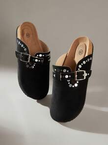 Solecia 女士平底软皮一脚蹬鞋，舒适百搭，适合通勤。 - 黑色 - 查看 2