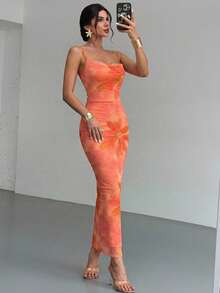 Firerie 女士优雅浪漫扎染花卉露背系带长裙，适合春夏穿着，是海滩、通勤、度假、波西米亚风、夏威夷风、约会、派对、音乐会、婚礼、毕业典礼等场合的理想之选。 - 彩色 - 查看 5