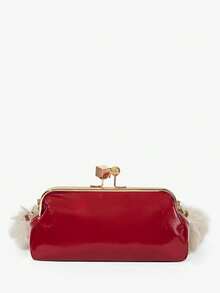 Maija Ladies, Women Clutchs, Shoulder Bag, PU, Red, Red Bag, Plush Shoulder Straps, Fashionable, Elegant , Simple, Personalized, Versatile, Classic, For Cocktail Party, Party, Prom, Club, Date, Birthday, Evening, Date Nigh, Banquet, Christmas, Christmas Gifts, New Year, Valentine's Day(The Shoulder Strap Is Detachable) - Red - View 5