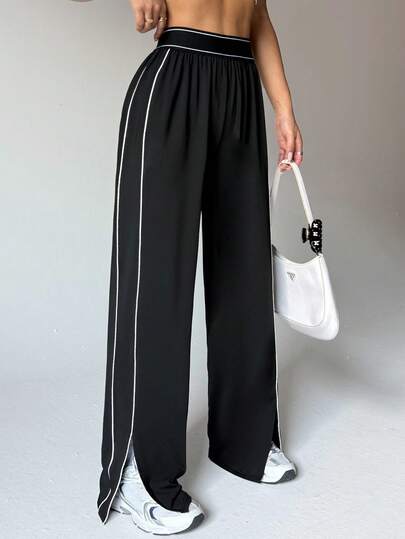 Dewbera Women's Loose Fit Straight Leg Sweatpants With Pockets, Waistband Contrast Stripe, High Stretch Elastic Waist, Suitable For Daily Casual Wear, Running, Yoga, Gym, Tennis, Golf, Autumn/Winter Athleisure Wide Leg Pants Palazzo Pants Women Loose Pants