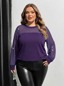 SHEIN CURVE+ Top femme grande taille à manches longues, vêtement décontracté quotidien - Bleu marine - Voir 3