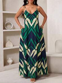 SHEIN Lady Women's Casual Vacation Plant Print Dress - Multicolor - View 4