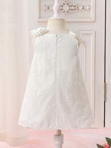 Cozy Pixies 女婴可爱优雅白色刺绣立体花朵蝴蝶结无袖连衣裙，夏季 - 粉色 - 查看 2