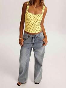 SHEIN BAE 女士约会之夜女友聚会生日派对夜店假日派对优雅波点吊带背心，女友聚会，约会，日常通勤束身衣，可爱性感上衣夜店装，夏季上衣 - 黃色 - 查看 6