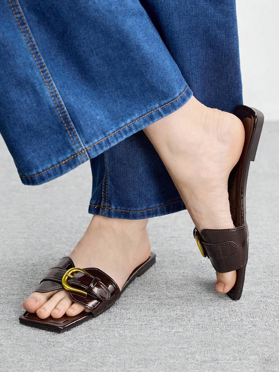 CUCCOO BIZCHIC 女士银色网面简约平底优雅休闲舒适一脚蹬鞋,适合工作、通勤、约会、正式场合等春季穿着。 - 棕色 - 查看 1
