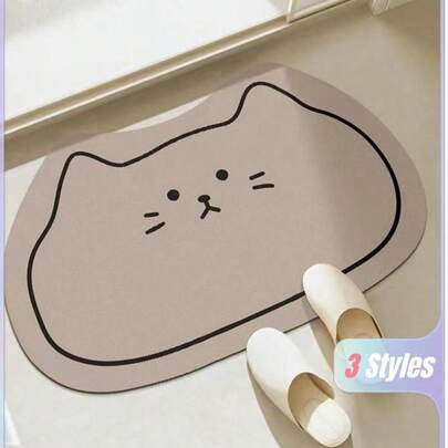 SHEIN 卡通图案硅胶浴室软垫，快干吸水地毯，适用于厕所入口，家用防污脚垫，家居浴室装饰浴垫户外地毯门垫夏季浴室配件返校