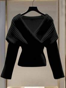 GlowEve Áo thun dài tay thời trang màu trơn dành cho nữ, kiểu dáng chéo. - màu đen - Xem 4