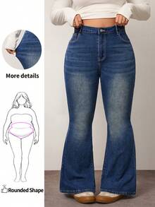 Enliva Plus Size Women Solid Color Slim Fit Flared Leg Denim Jeans, For Apple & Rounded Body Shape - Blue - View 1