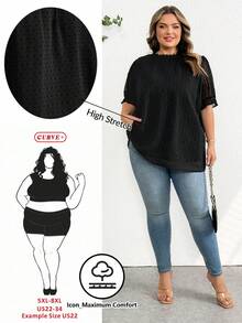 SHEIN CURVE+ 大码夏季休闲波点短袖衬衫/2026/新年 - 黑色 - 查看 1