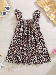 SHEIN Young Girls Floral & Leopard Print Square Neck Cap Sleeve Dress - Multicolor - View 2
