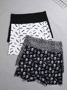 ROMWE Goth 4 条装哥特式印花高腰舒适女式运动三角裤 - 彩色 - 查看 5