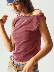 Bohemela Casual Solid Color Knitted Backless Fitted Women's Tank Top Tie Back Top Open Back Tops Backless Tops Bow Back Top Tie Back Tank - Rose Red - View 7