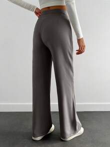 EURMUSE Women's Casual Straight-Leg Solid Color Office/Commute Pants - Light Grey - View 2