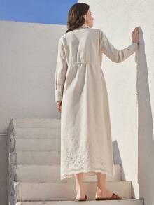 Dazy-Less Spring & Summer Elegant Midi Dress, Waist Cinched Design, Suitable For Dates, Weddings, Parties, Casual Vacations, Commuting - Beige - View 2