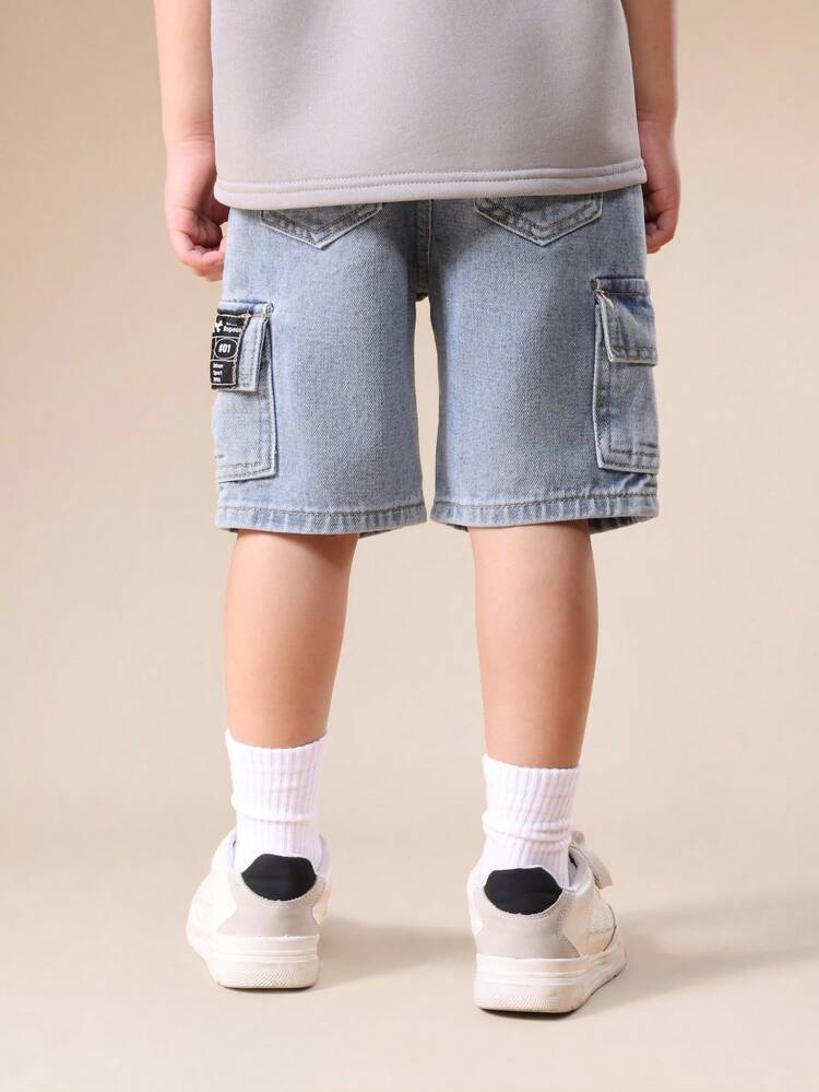Denim Cargo Shorts With Side Pockets