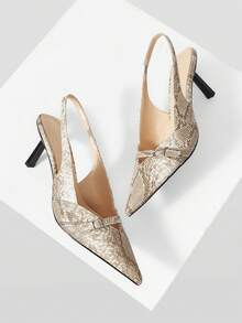 Mnmlis Snake Skin Embossed Metal Buckle Sandals, Pointed Toe Chunky Heel Design, French Retro Niche High-End Shoes - snake pattern - View 2