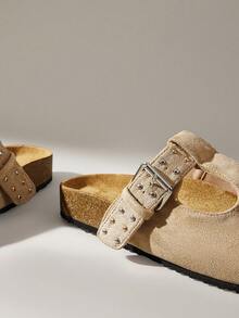 Solecia 女士休闲搭扣圆头平底鞋，春秋季 - 杏色 - 查看 5