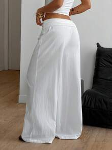 Coolane 女士夏季乡村音乐会外出海滩装扮波西米亚风简约水洗100%纯棉白色弧形裤脚裤 - 白色 - 查看 6