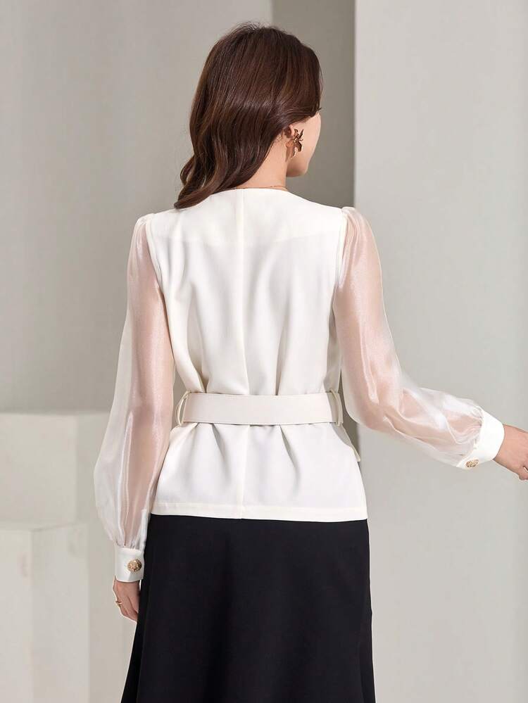Women's Elegant Patchwork Square Collar Puff Sleeve Blazer, Spring/Summer,Wedding Guest Dress Women